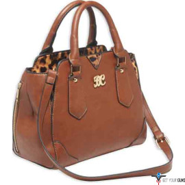 BULLDOG CONCEALED CARRY PURSE SATCHEL CHESTNUT W/ LEOPARD TM